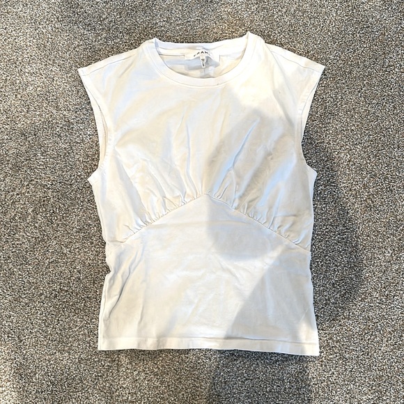 Frame short sleeve rouched bust cotton white Tee - Picture 1 of 1
